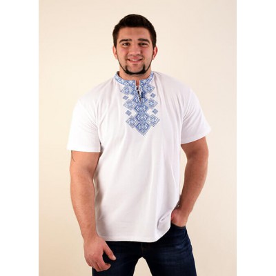 Embroidered t-shirt for men "Galaxy" blue on white